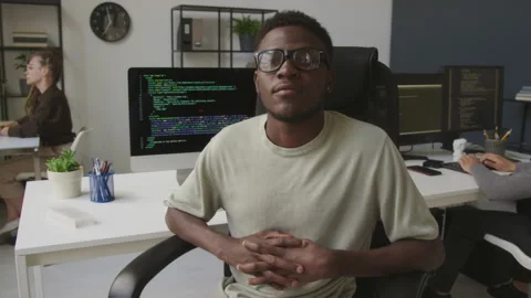 Portrait of African American Programmer Working in Office Stock Footage 255782277