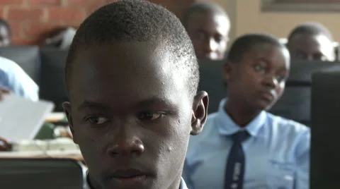 Portrait of African students studying at computer lab in school-Education Africa Stock Footage 58988091