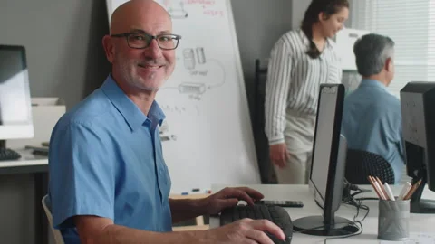 Portrait of Aged Man Attending Computer Class Stock Footage 263698601