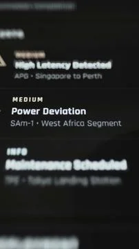 Portrait alerts interface displays high APG latency from Singapore to Perth Stock Photos