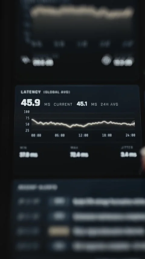 Portrait analytics interface displays a global latency chart Stock Footage 342482984