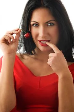 Portrait and cherry Foto stock