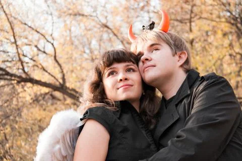 Portrait of angel and devil Foto stock