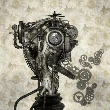 Portrait of an antique cyborg Stock Illustration