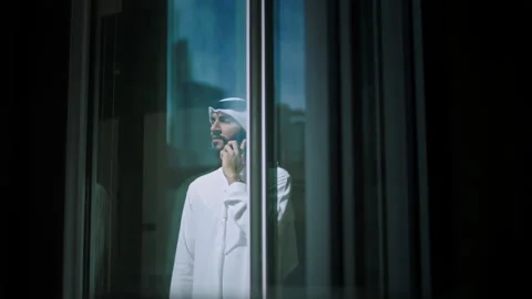 Portrait of an arab man talking on his mobile. Stock Footage 237257578