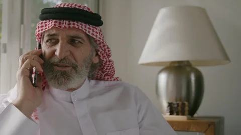 Portrait of an arab man talking on a mobile. Video stock 88093598