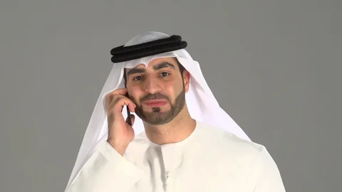 Portrait of arab man talking on mobile phone. Stock Footage 92856343