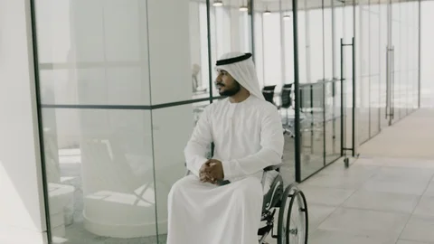 Portrait of an arab man in a wheelchair. Stock Footage 125863653