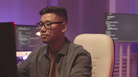 Portrait of Asian Developer Program Coding at Night Stock Footage 172198000