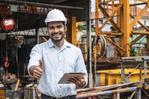 Portrait Asian Indian construction Engineer male, Builder lead construction.. Stock Photos