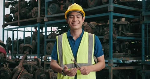 Portrait of Asian men workers or technical holding wrench tools in hand Stock Footage 173386465