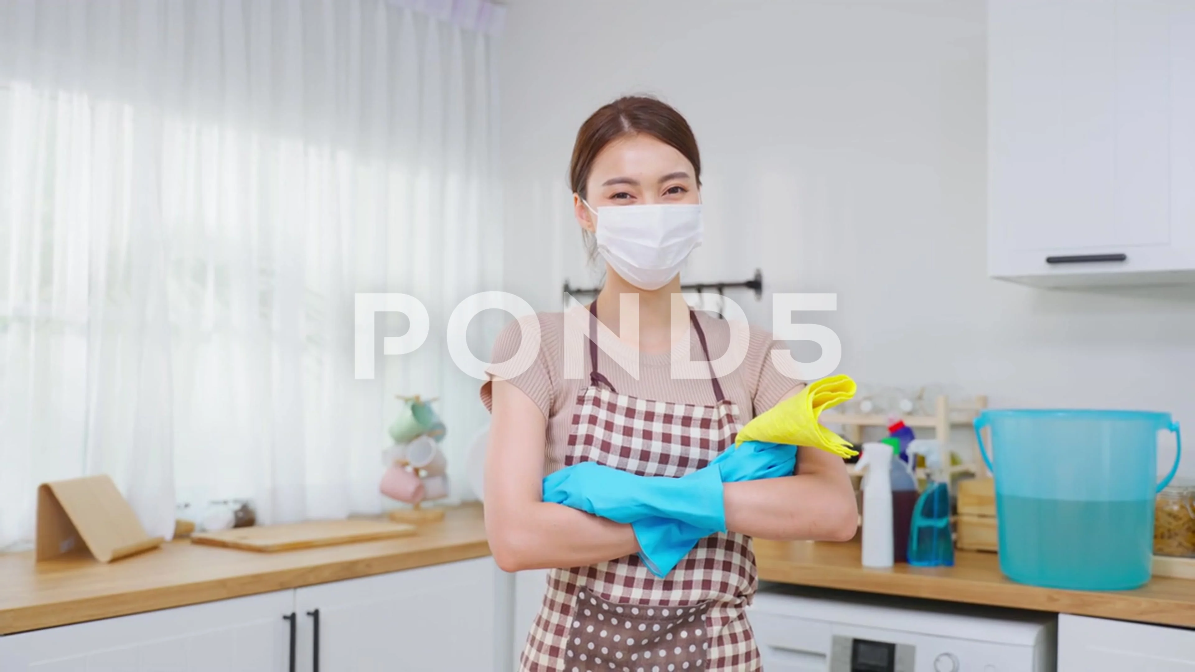 Portrait of Asian young cleaning service woman worker working in house.