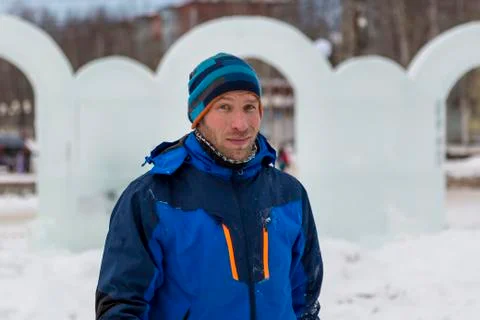 Portrait of an assembler in a blue jacket 스톡 사진