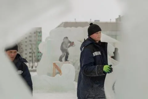 Portrait of an assembler in a blue jacket 写真素材