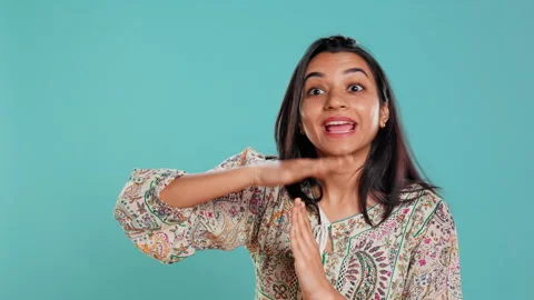 Portrait of assertive woman asking for timeout, doing hand gestures Stock Footage 275111542