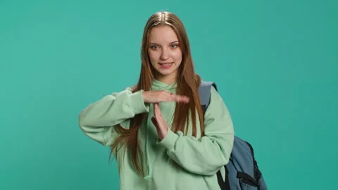 Portrait of assertive woman asking for timeout, doing hand gesture Stock Footage 276511247