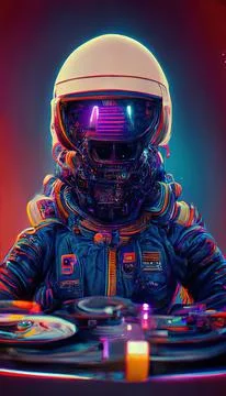 Portrait of an astronaut DJ playing music. Astronaut DJ at the disco. Stock Illustration