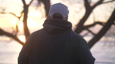 Portrait Of An Athlete in a Cap In Winter Back View, Running In Video Stock Footage 274194955