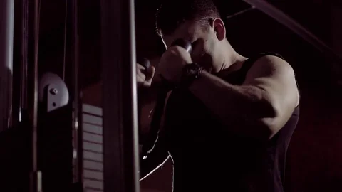Portrait of athletic young man in the gym training on block device Stock-Footage 72467644