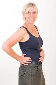 Portrait of a attractive blond haired mid aged european woman we Stock Photos