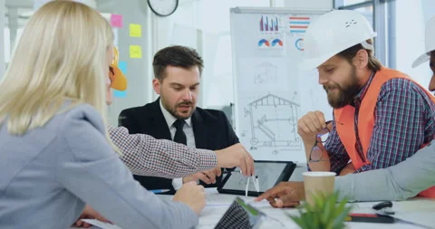 Portrait of attractive confident professional mixed races team of engineers or Stock Footage 145604489