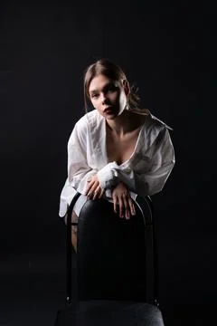 Portrait attractive model posing elegance hairstyle girl makeup studio beauty Stock Photos