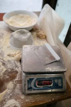 Portrait of bakery tools on the table Stock Photos