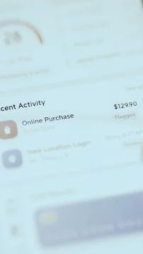 Portrait banking activity feed flags a 129.90 USD online purchase Stock Photos