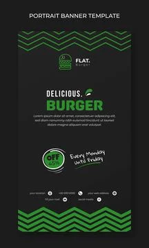 Portrait banner template in gradient black design with simple green pattern.. Stock Illustration