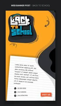 Portrait banner template with typography of back to school on yellow backgrou Stock Illustration