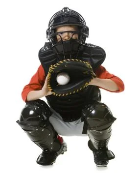 Portrait of a baseball catcher Stock Photos