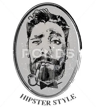 Portrait of bearded man with tobacco pipe Stock Illustration