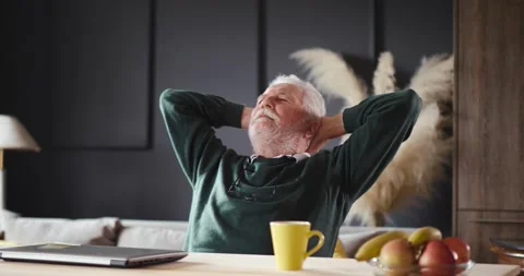 Portrait of bearded old man is resting in his chair Stock Footage 151995145