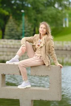 Portrait of beautiful active middle aged woman outdoors Foto stock