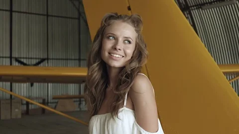 Portrait of beautiful caucasian blonde woman laughing. Beautiful woman smiling. Stock Footage