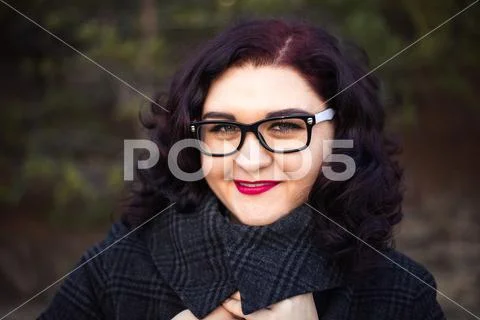 Portrait of beautiful caucasian girl in glasses with red lips Stock Photos