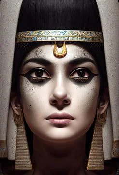 Portrait of a beautiful Egyptian priestess with makeup. Image of an ancient Stock Illustration