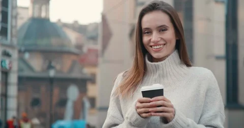 Portrait of Beautiful female Model posing on Camera and walking. Stock Footage 124231587