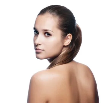 Portrait of beautiful female model on white background Stock Photos