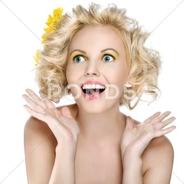Portrait of a beautiful female model on white background Stock Photos