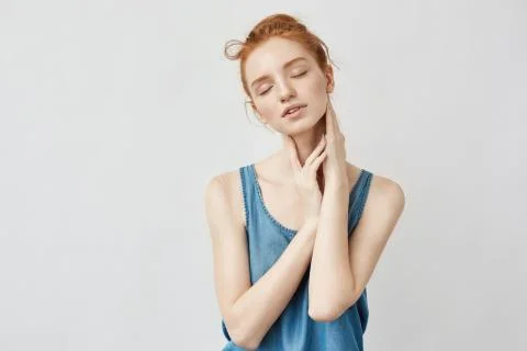 Portrait of beautiful foxy model posing with closed eyes Stock Photos