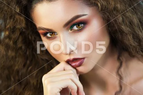Portrait of beautiful girl professional make-up artist Stock Photos