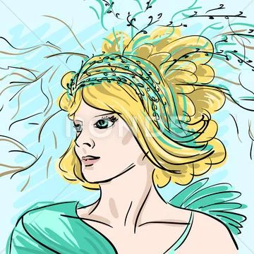 Portrait of beautiful girl woman hand-drawn. Creative fashion. Individual cor Stock Illustration