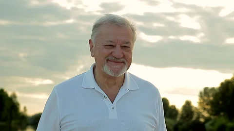 Portrait  of beautiful a gray-haired senior man with kind eyes with a beard Stock Footage 171424341