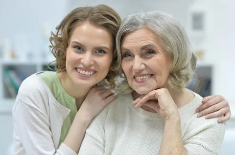 Portrait of beautiful senior woman with daughter Stock Photos