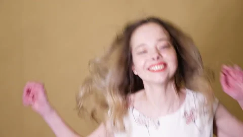 Portrait of beautiful smiling cute model with pink lips Stock Footage 140793446