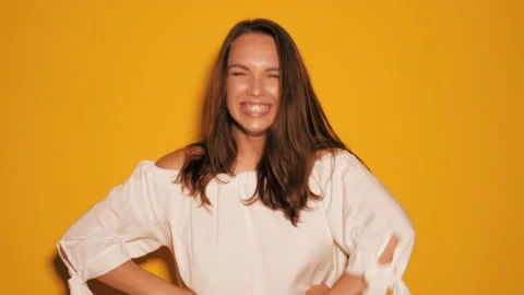 Portrait of beautiful smiling cute model Stock Footage 141861757