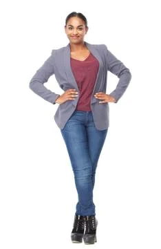 Portrait of a beautiful woman with hands on hips Stock Photos