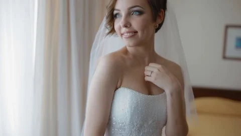 Portrait of beautiful young bride Stock Footage 70069536