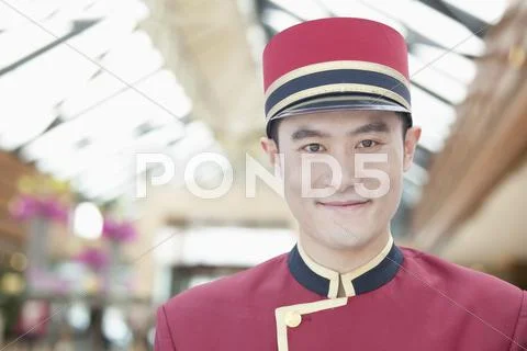 Portrait of Bellhop, Close-Up Stock Photos